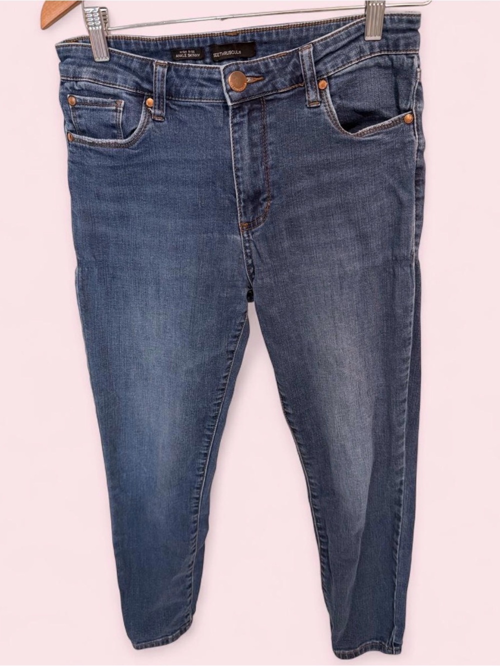 See Thru Soul Skinny Jeans in Mid Blue Wash